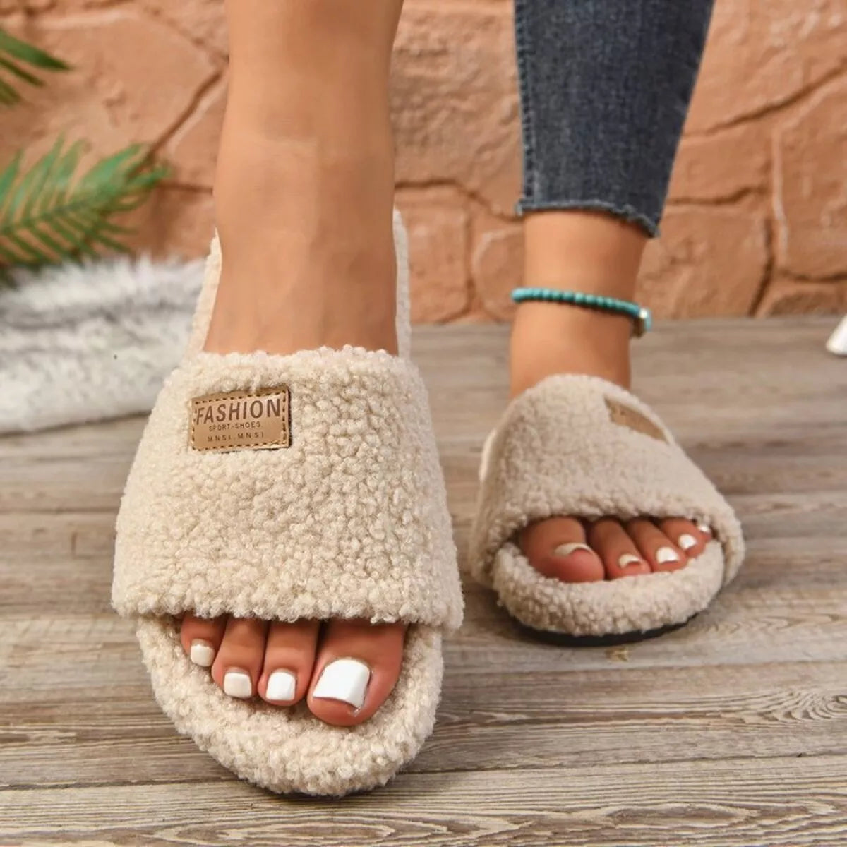 Fuzzy Open Toe Slippers