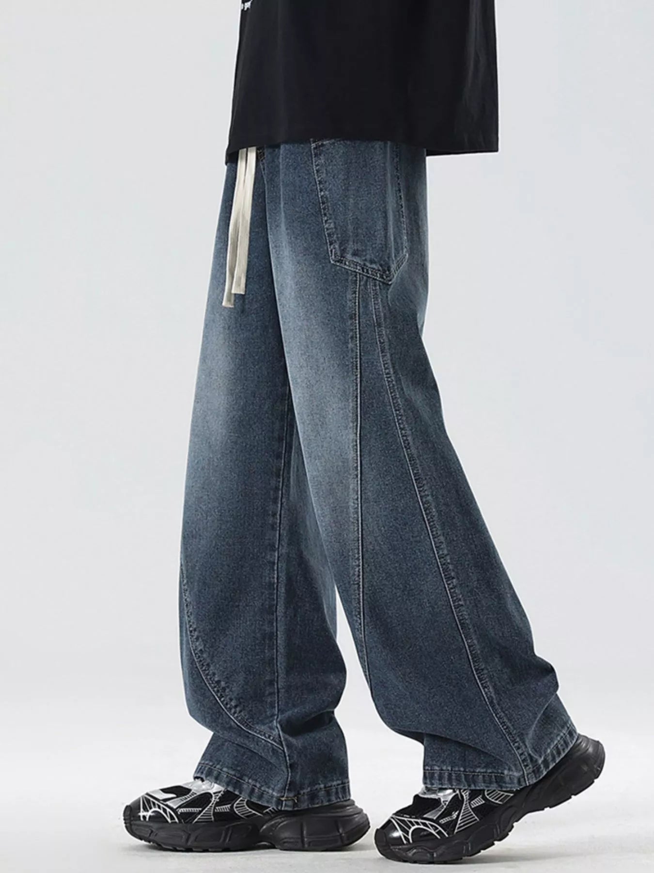 Men's Full Size Vintage Wash Wide Leg Jeans Plus Size