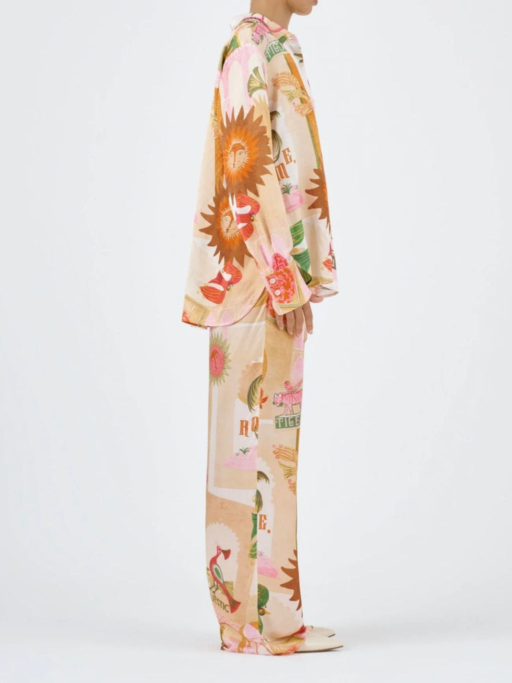 Animal Print Button Up Shirt and Pants Set