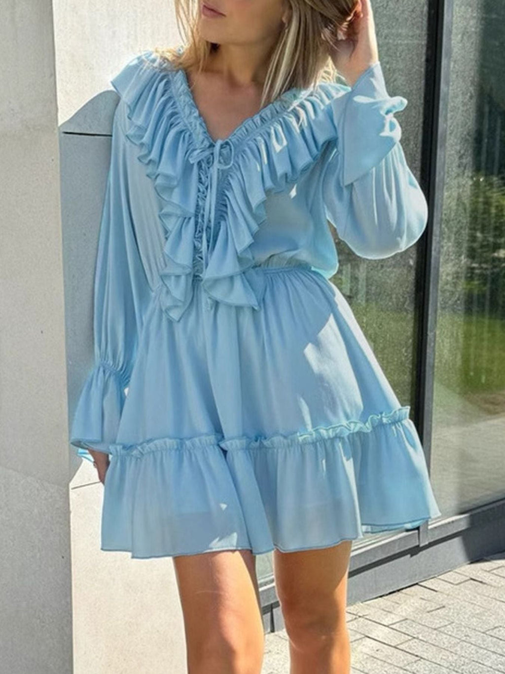 Ruffled Flounce Sleeve Mini Dress