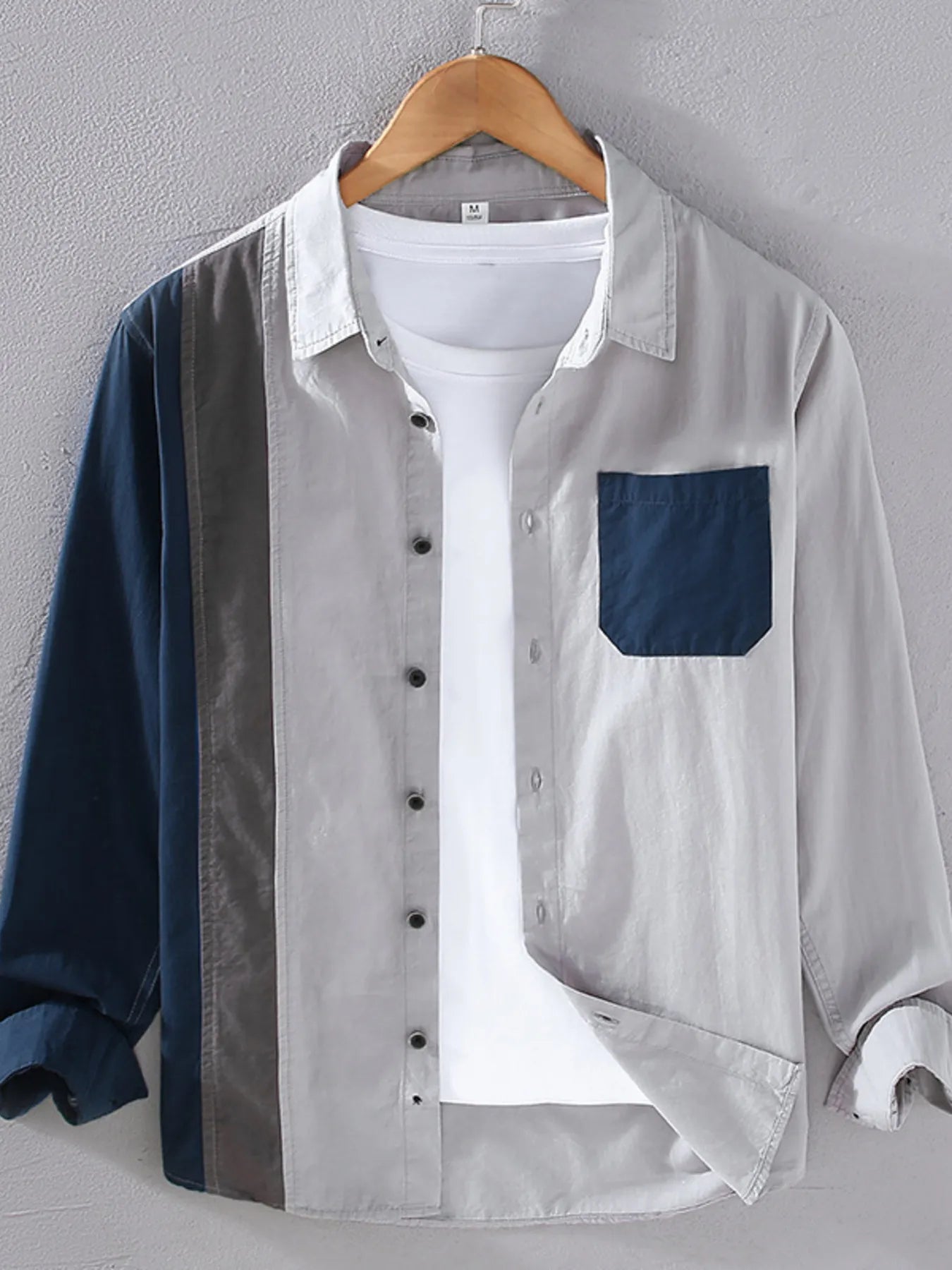 Men's Plus Size Color Block Long Sleeve Shirt