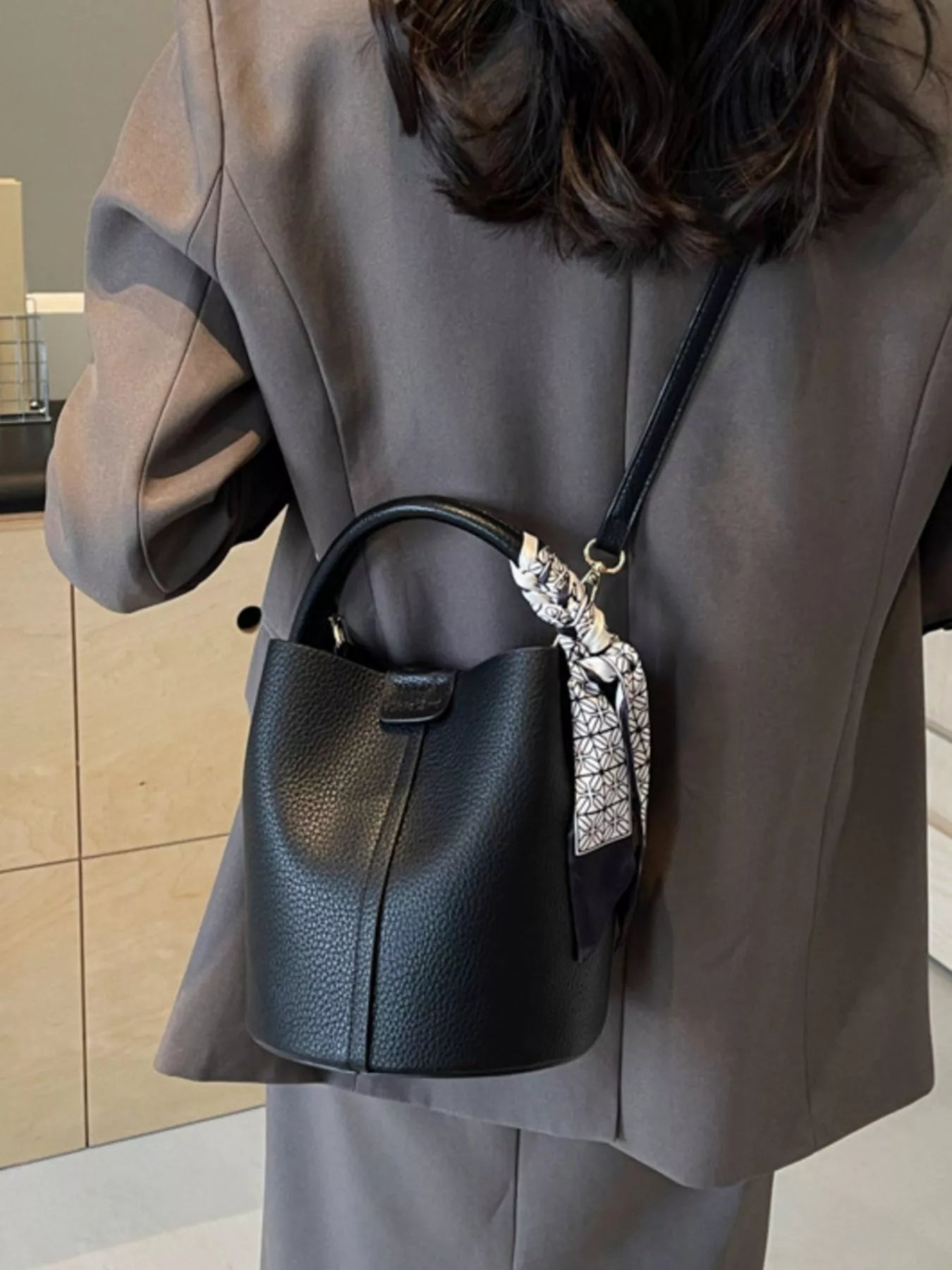 Leather Bucket Crossbody Bag