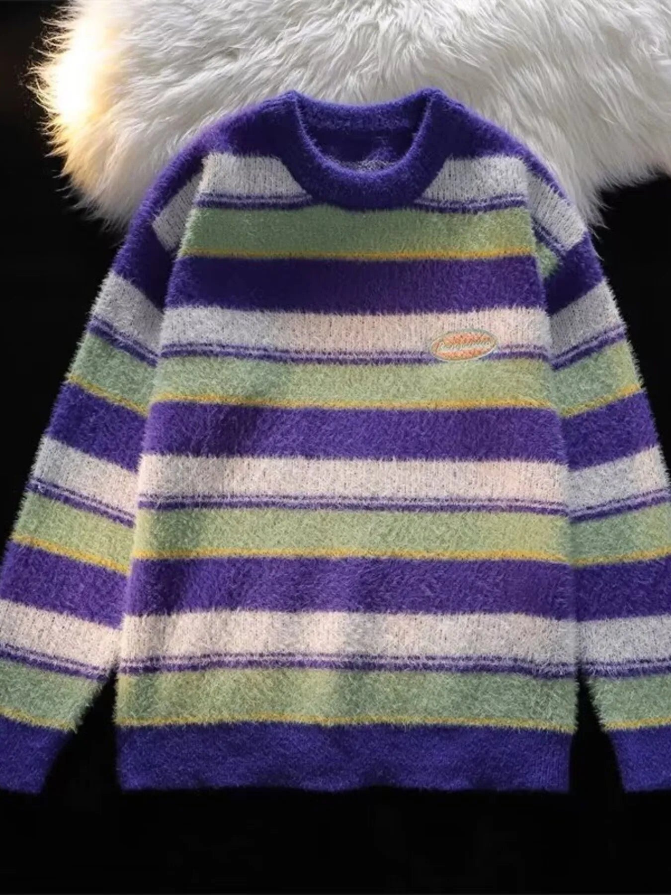 Men's Striped Fuzzy Knit Pullover Sweater