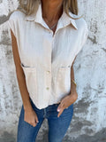 Full Size Textured Button-Front Sleeveless Shirt Plus Size