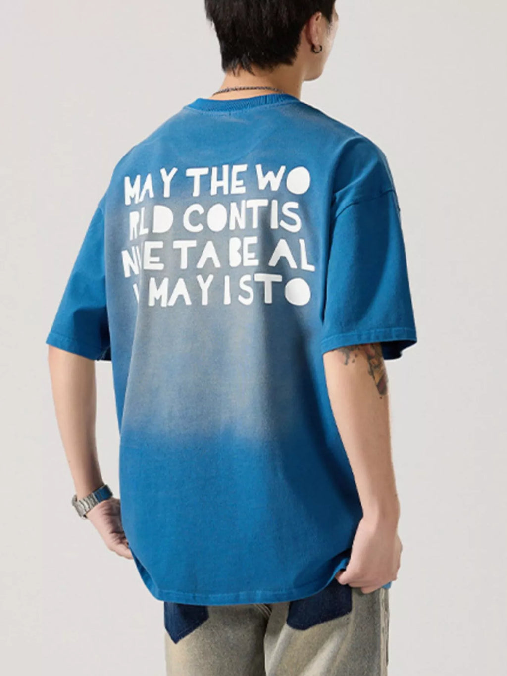 Men's Full Size Letter Round Neck Short Sleeve T-Shirt Plus Size