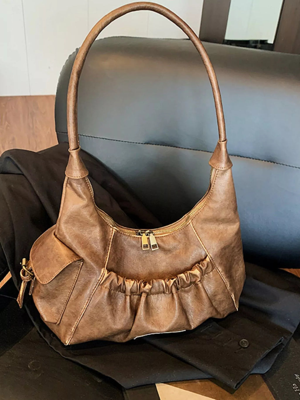 Vintage Ruched Hobo Shoulder Bag