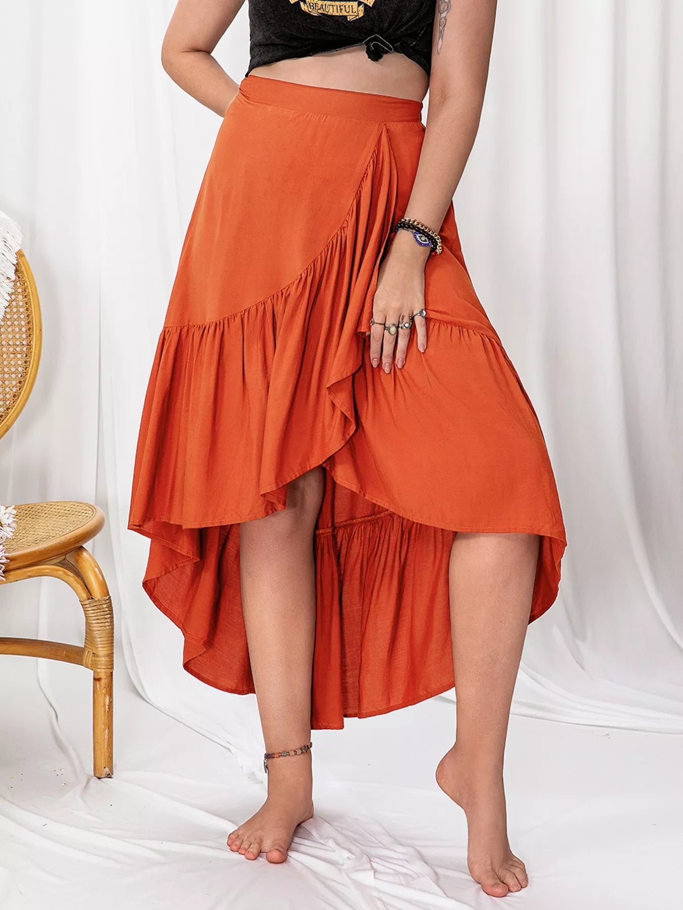 Plus Size Ruffled High-Low Skirt