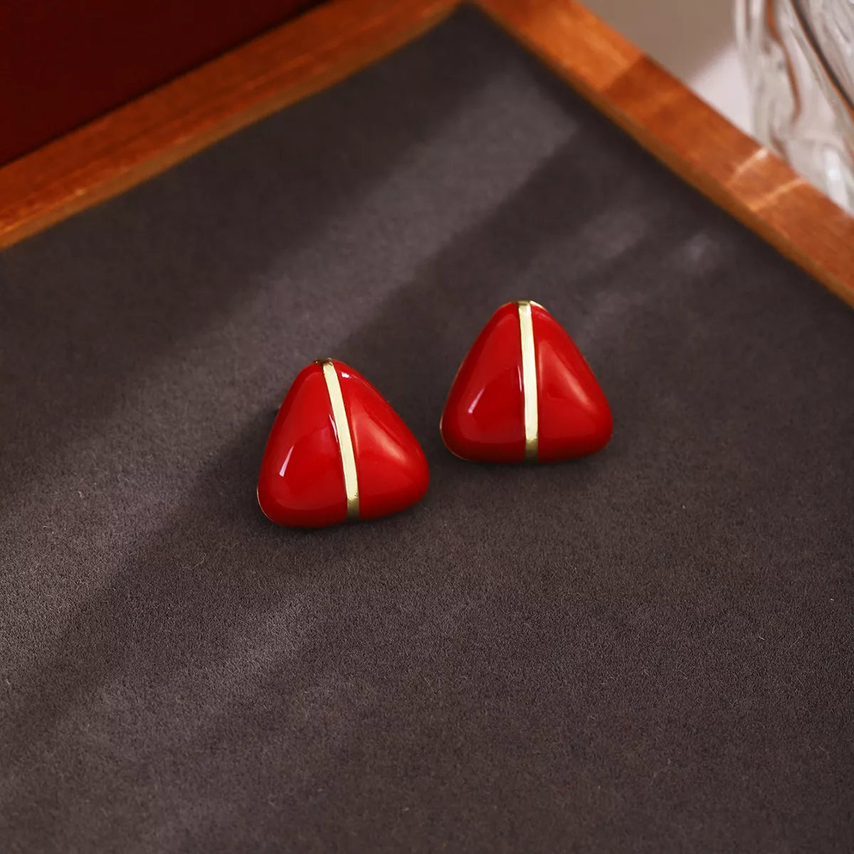 Geometric Triangle Stud Earrings with Gold Accent