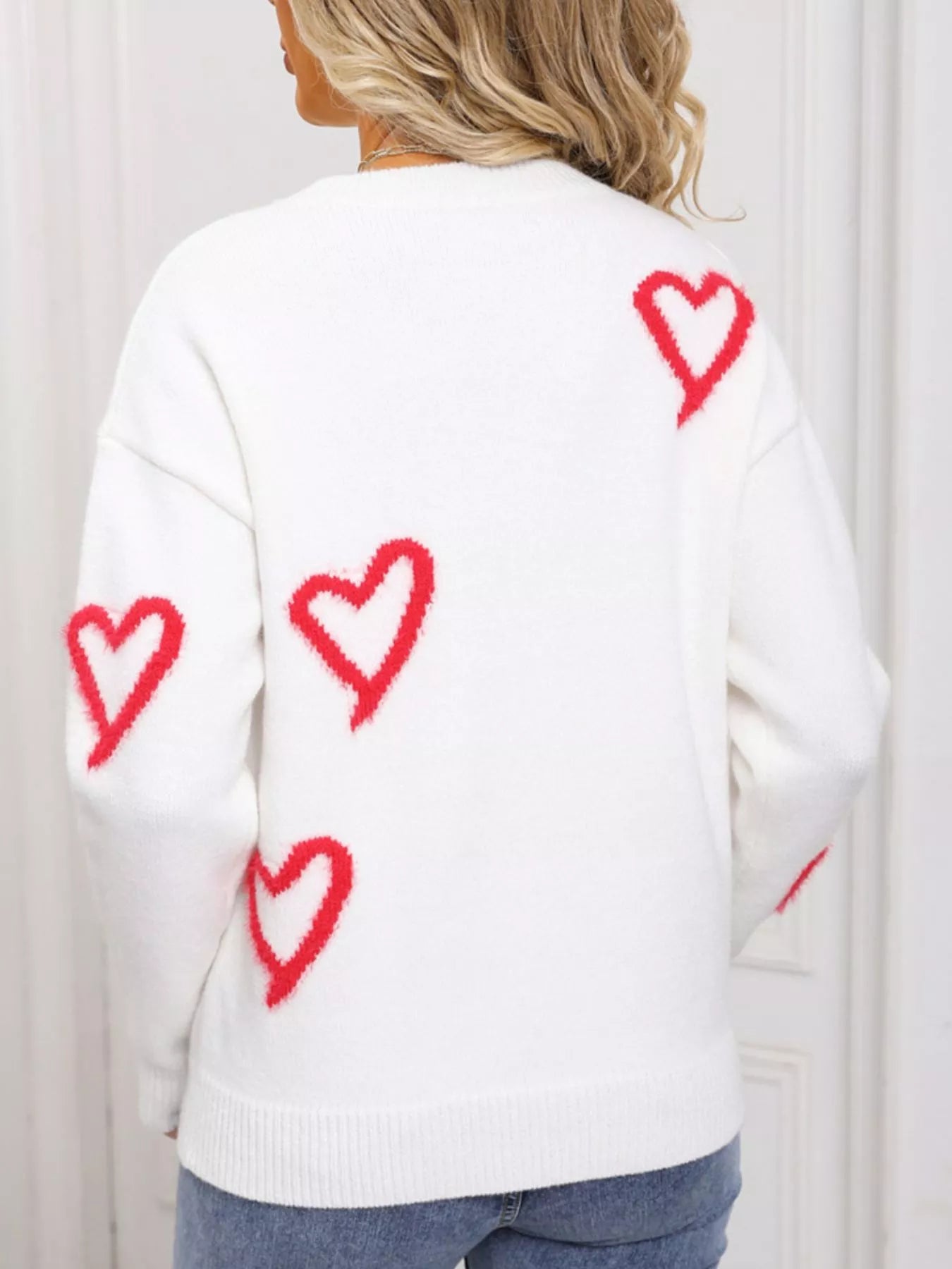 Valentine's Day Heart Print Crew Neck Sweater