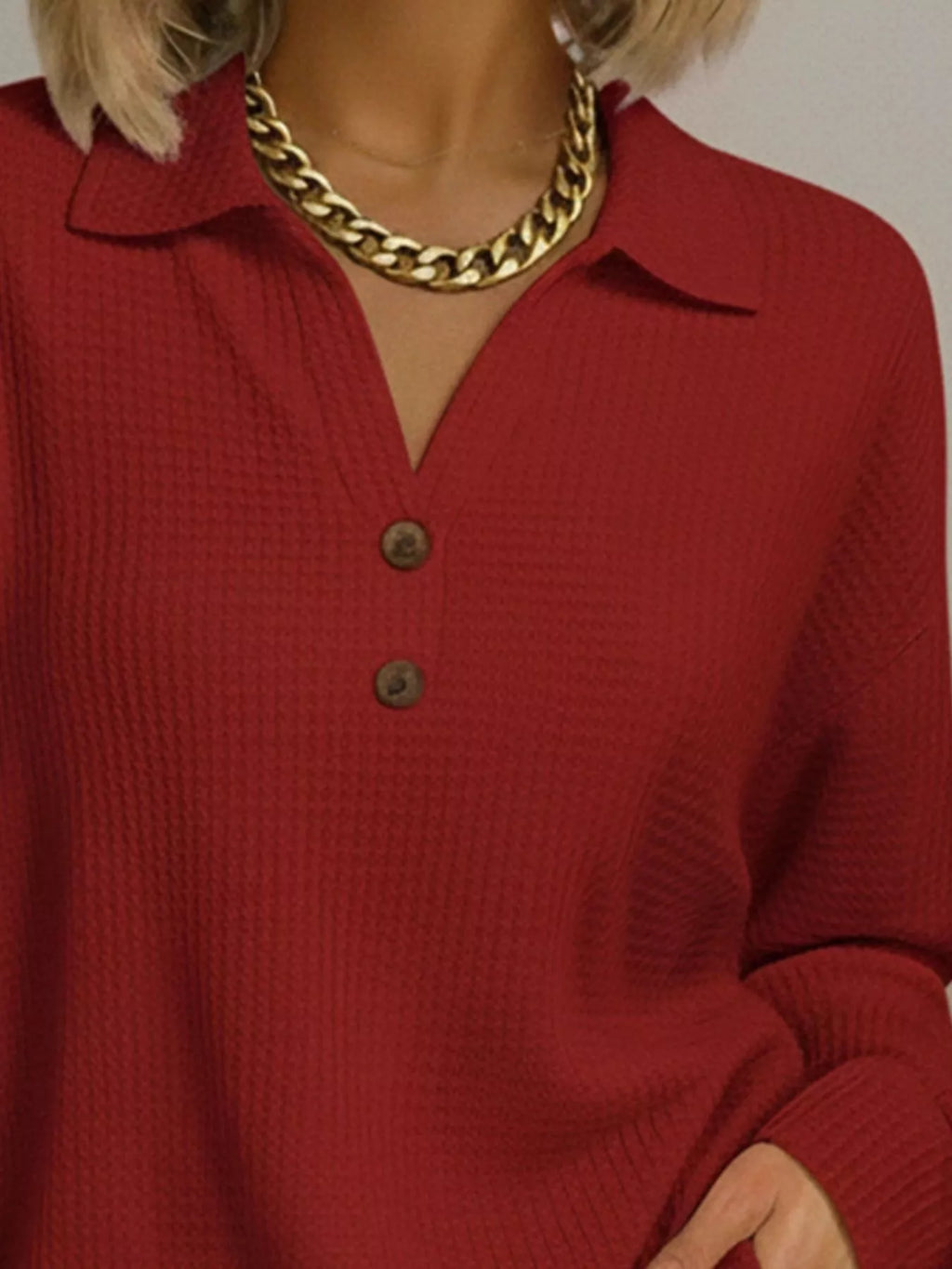 Full Size Textured Knit Decor Button Top Plus Size
