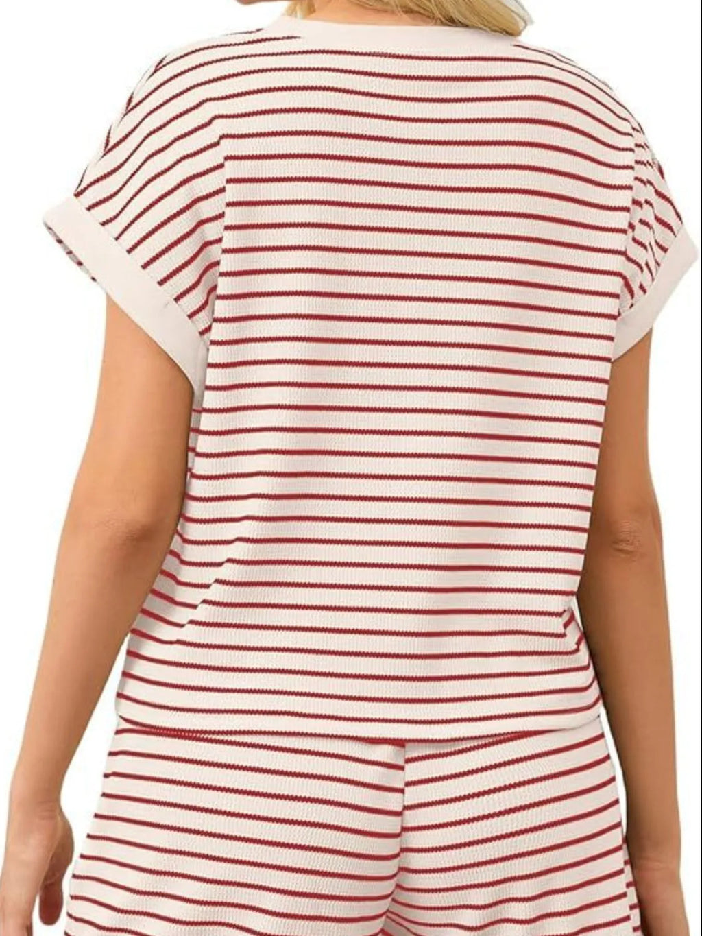Full Size Contrast Striped T-Shirt and Shorts Set Plus Size