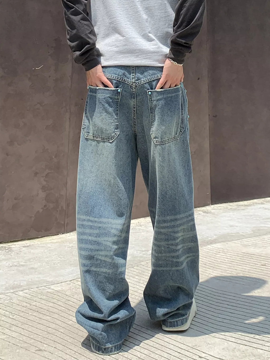 Men's Full Size Distressed Wide Leg Jeans Plus Size