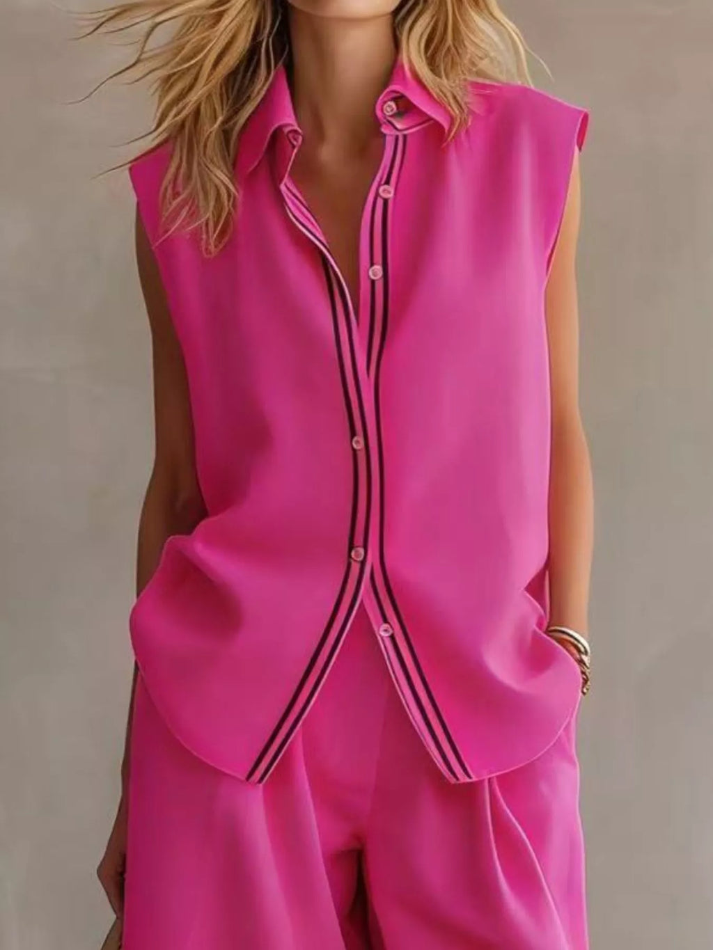 Sleeveless Button Up Top and Shorts Set