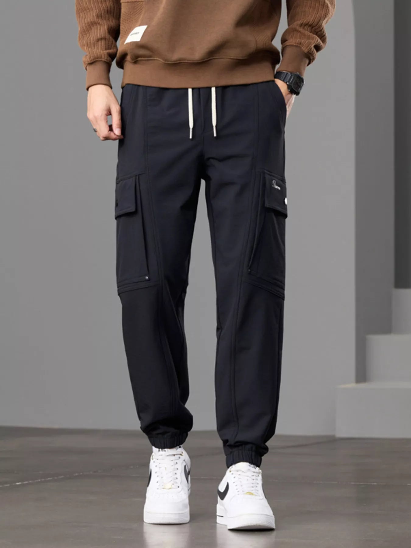 Men's Casual Cargo Pants with Drawstring Waist