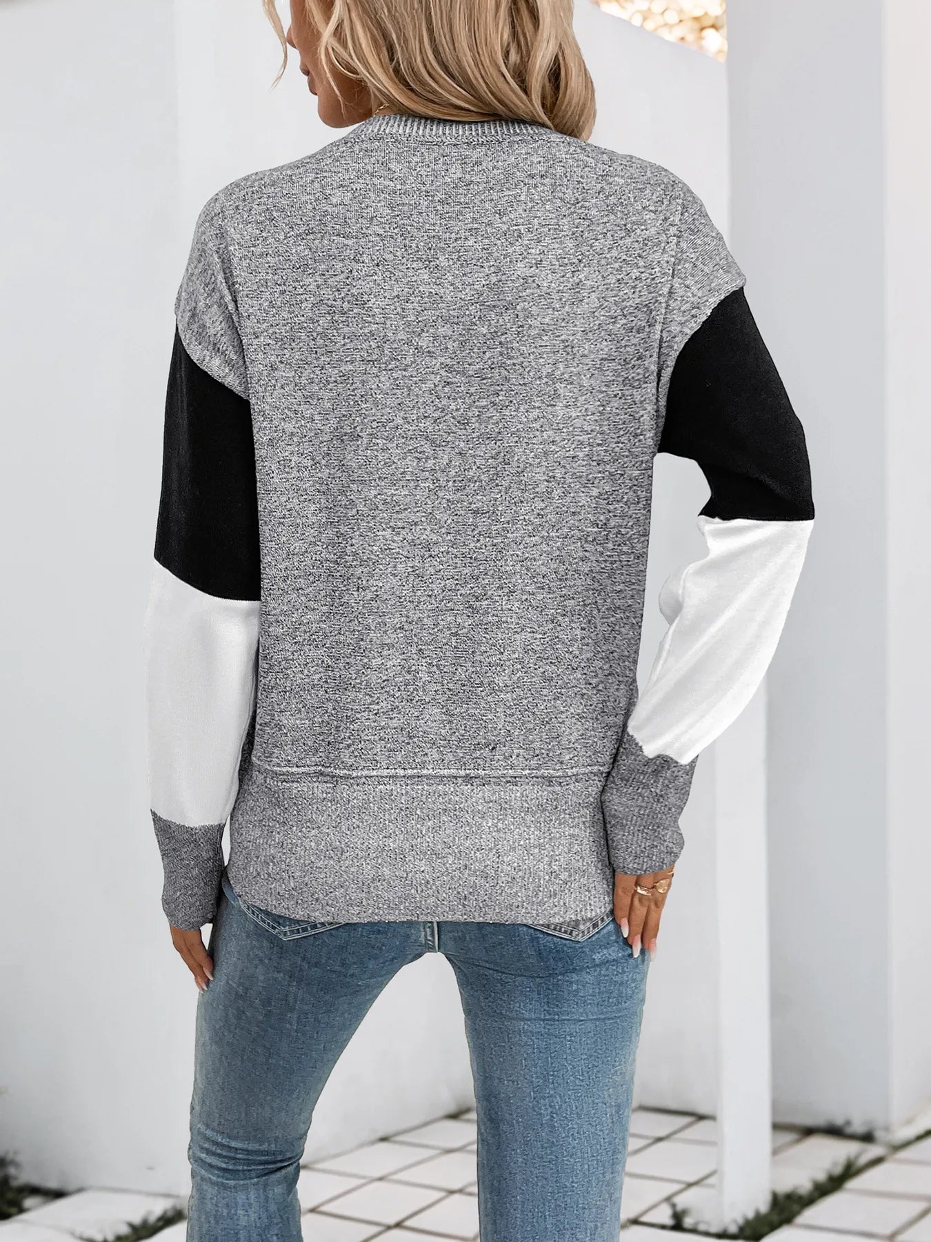 Color Block Knit Long Sleeve Sweater