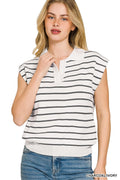 Zenana Viscose Striped Collared Sweater Vest