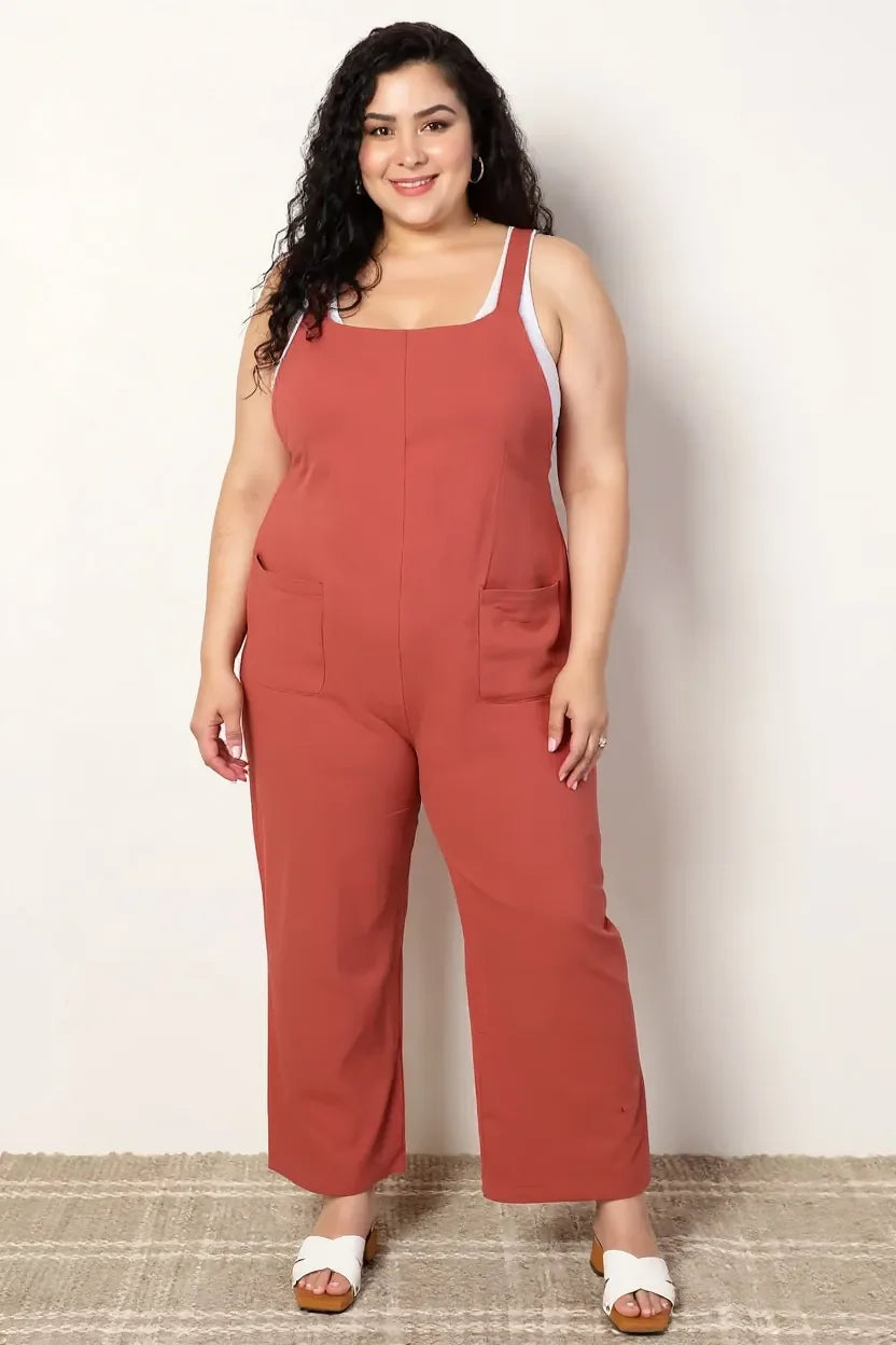 Perfee Wide Leg Overalls with Front Pockets