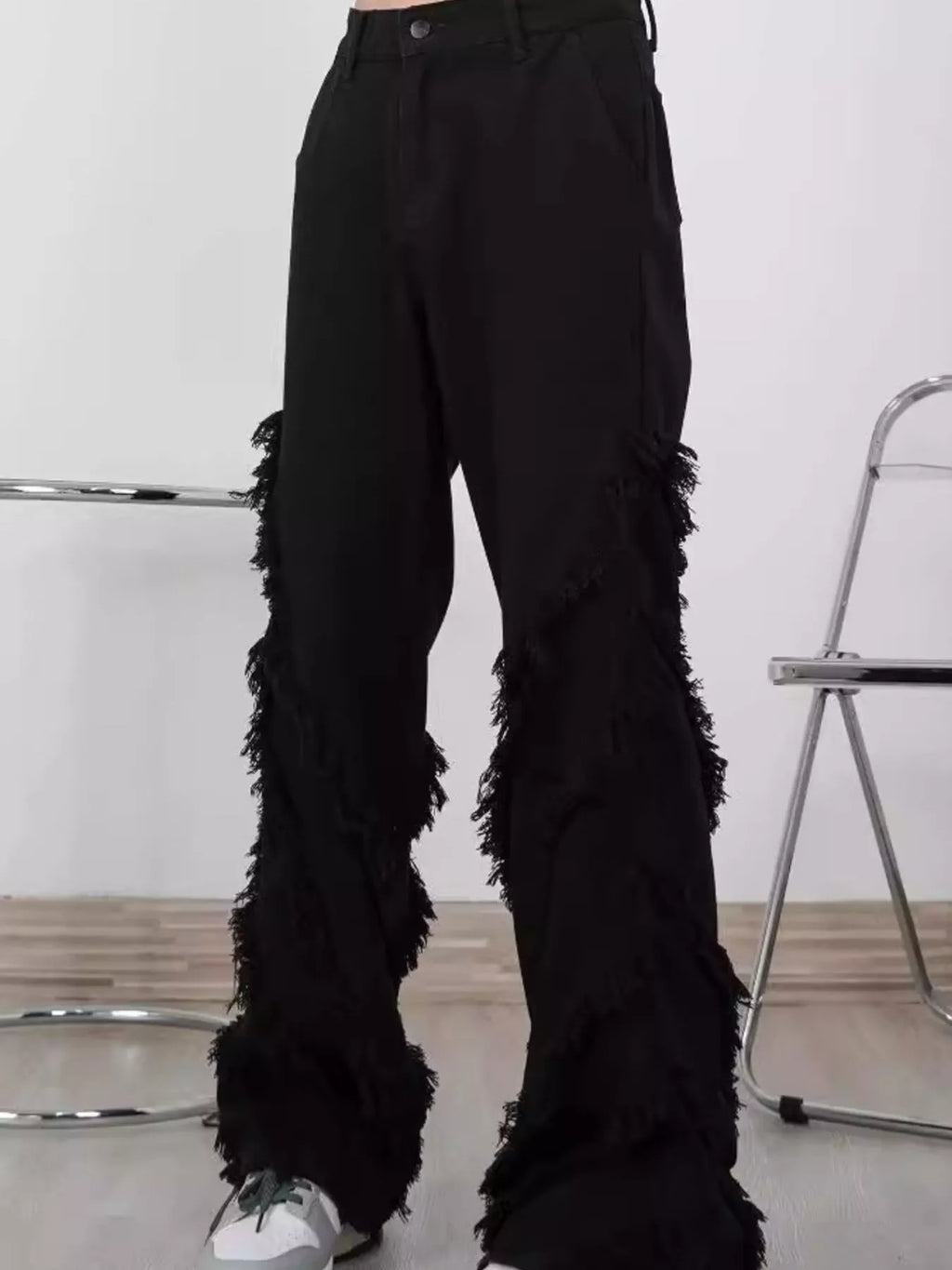 Men's Full Size Fringe Trim Wide Leg Jeans Plus Size