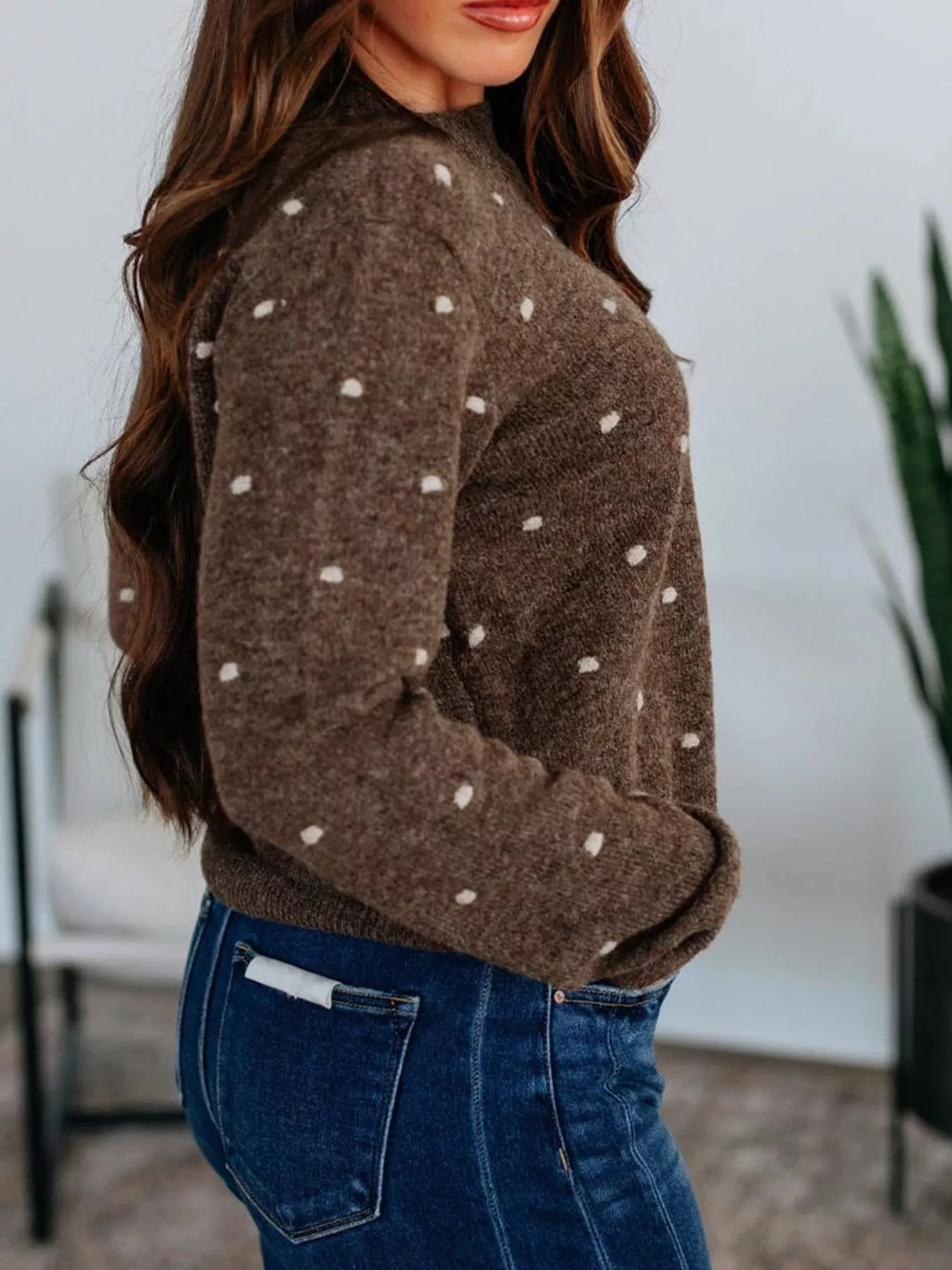 Dotted Print Ribbed Edge Knit Sweater