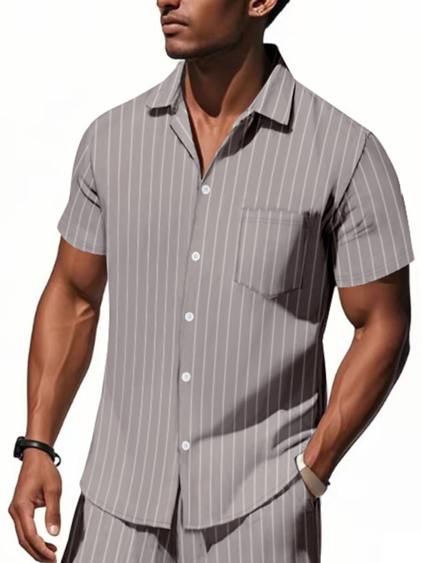 Men's Full Size Casual Striped Short Sleeve Shirt Plus Size