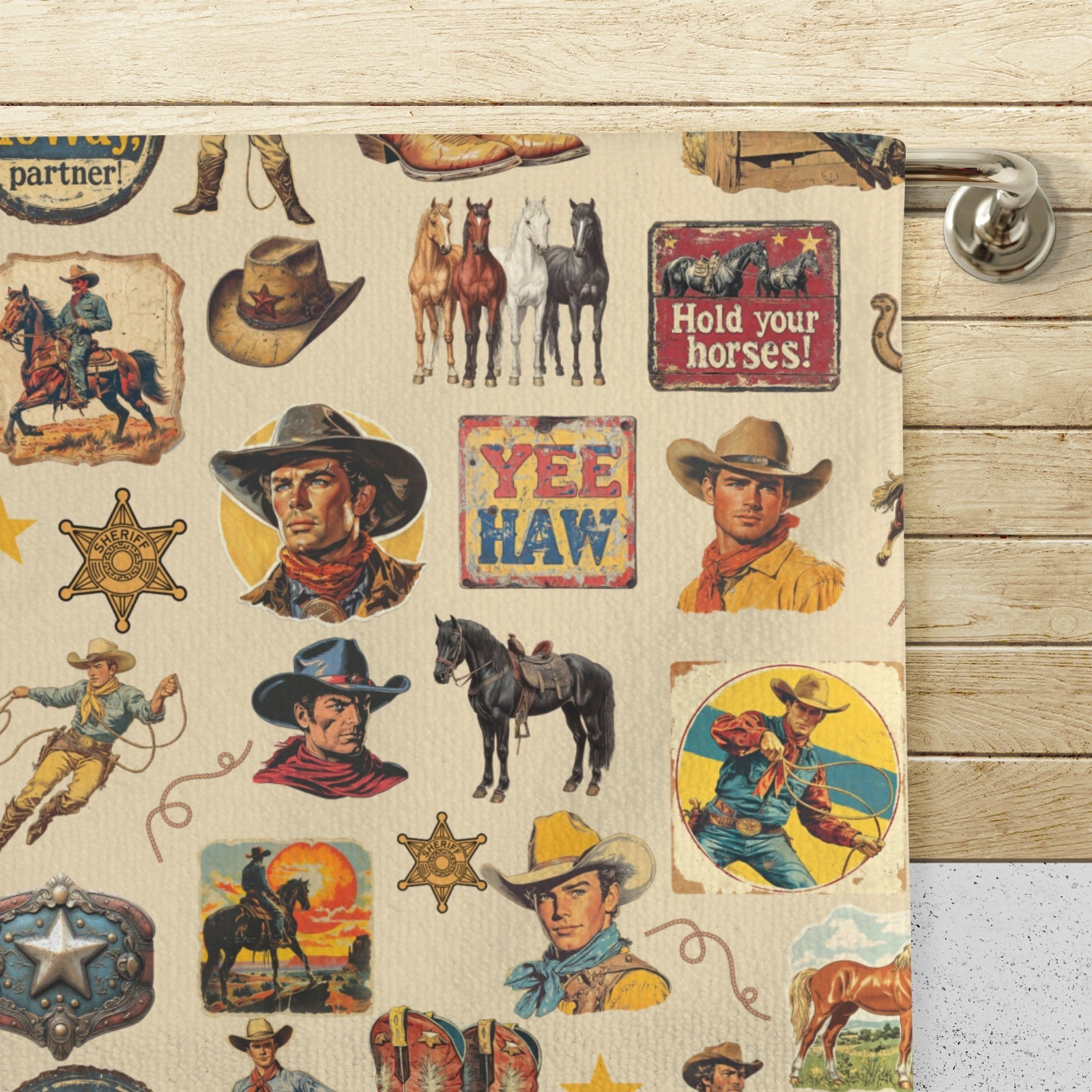 Baha Ranch Vintage Cowboy Set of 4 Kitchen Dish Towels Made in America