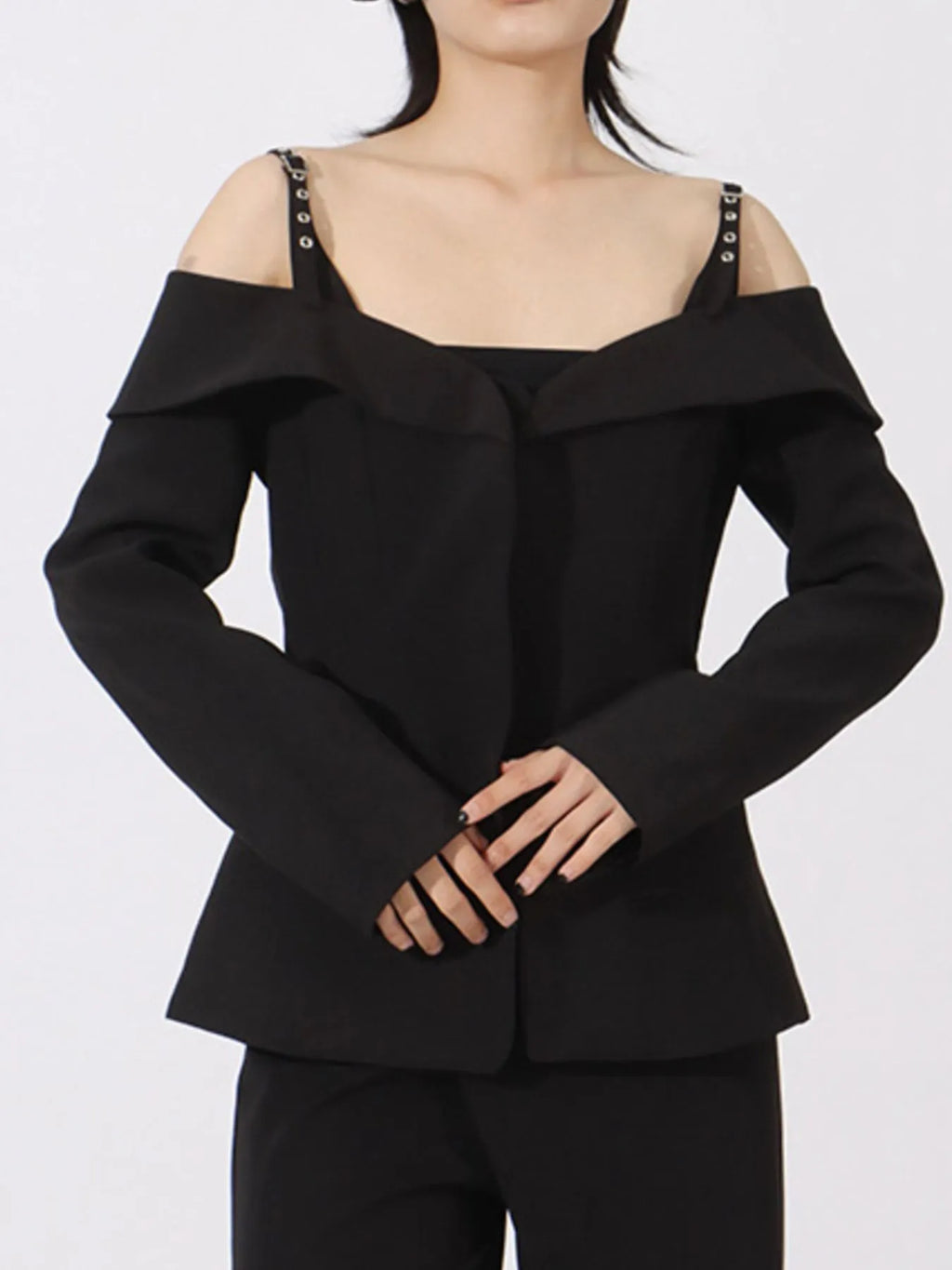 Ruffled Cold Shoulder Long Sleeve Outerwear