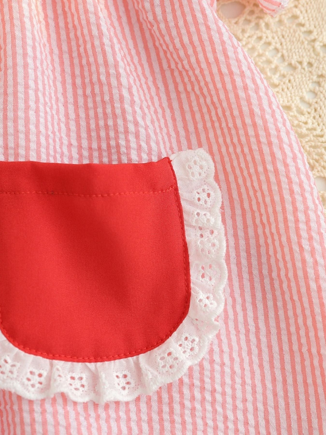 Children's Fruit Embroidered Striped Short Sleeve Dress
