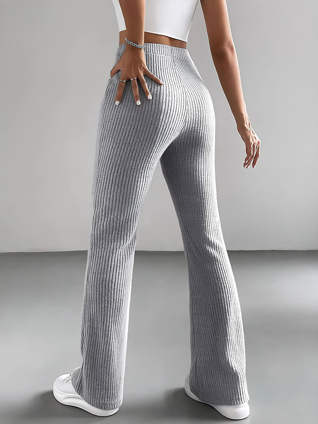 Ribbed Knit High Waist Flare Pants