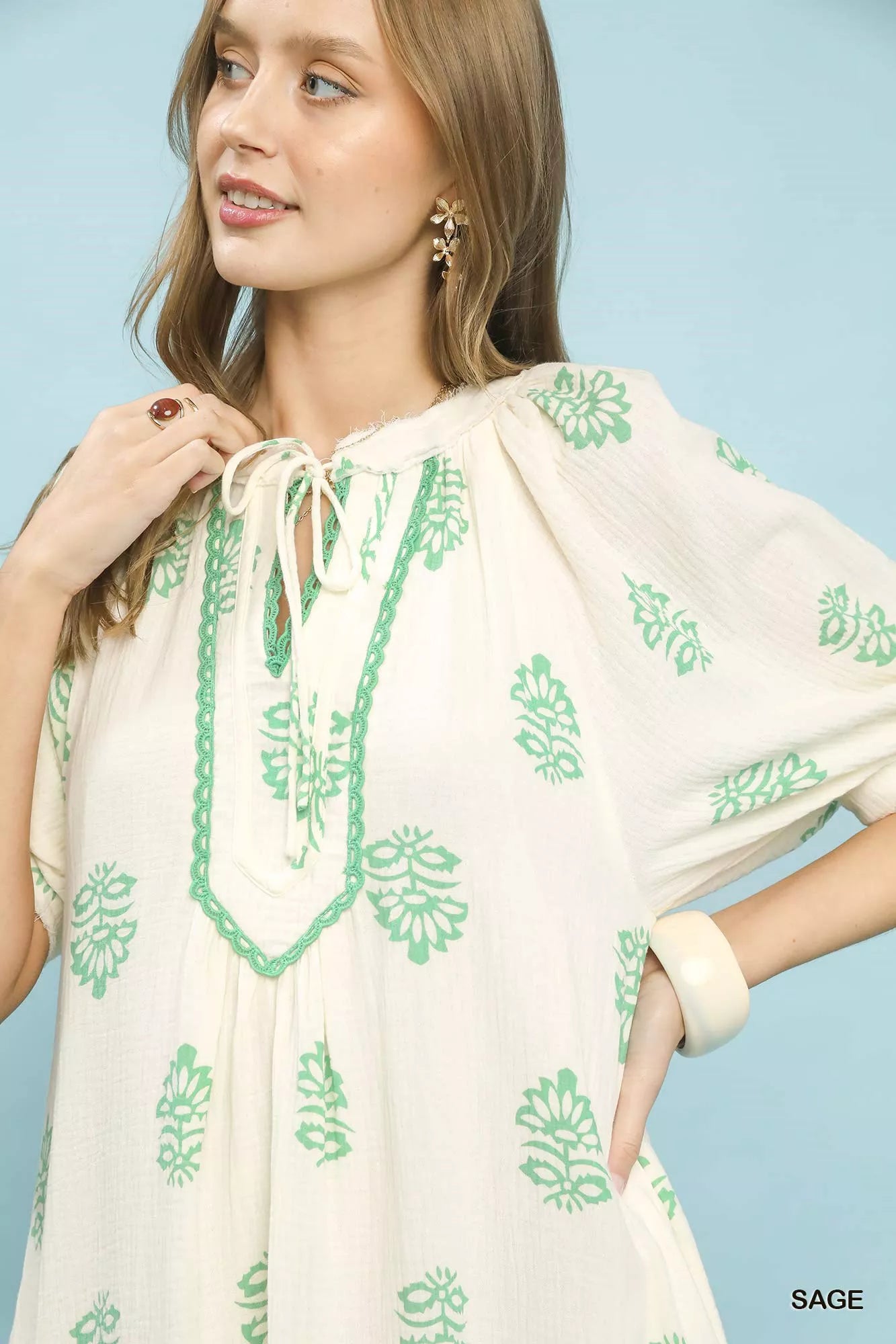 Umgee Printed Cotton Gauze Midi Dress