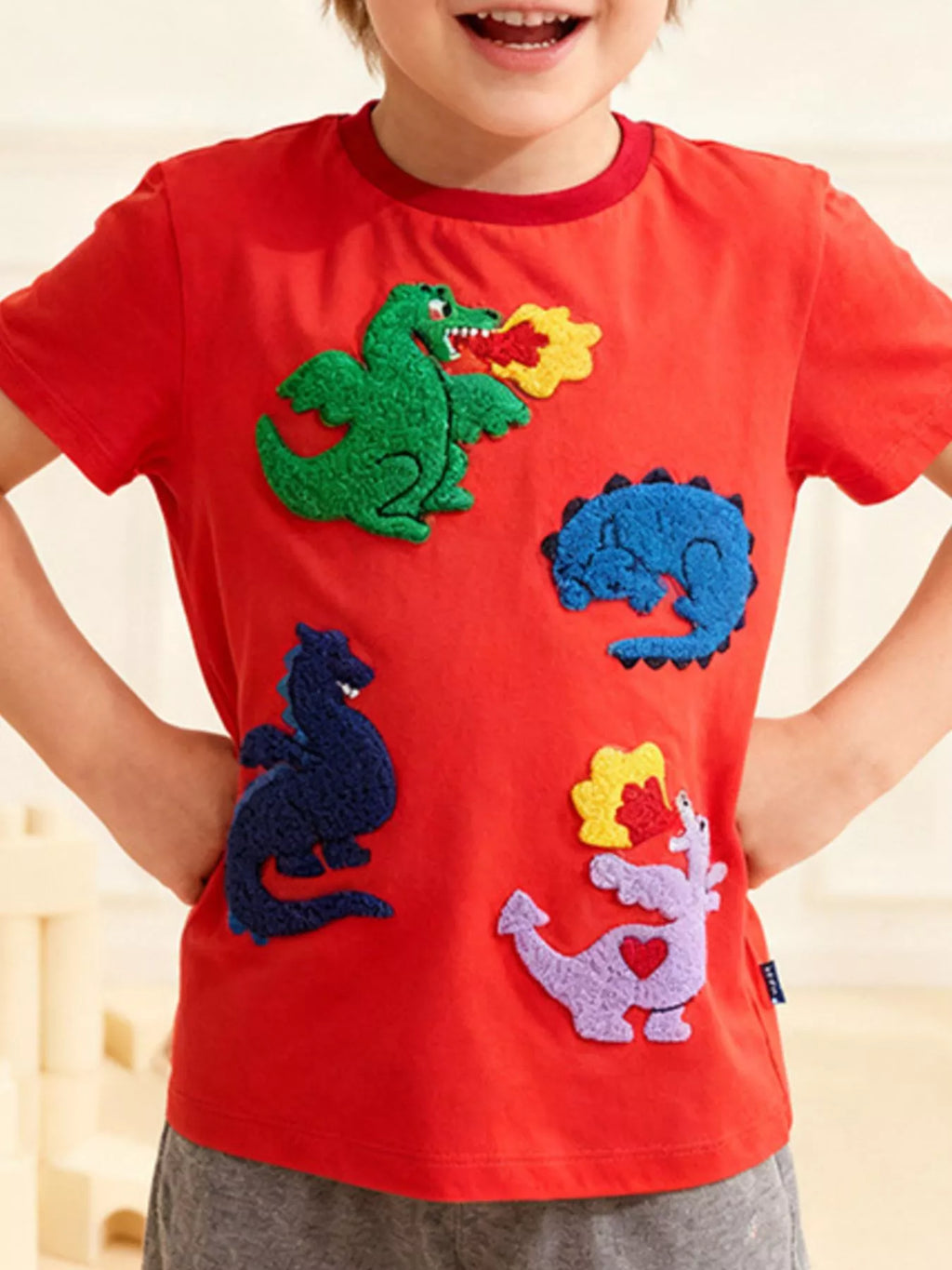 Children's Dinosaur Applique Short Sleeve T-Shirt