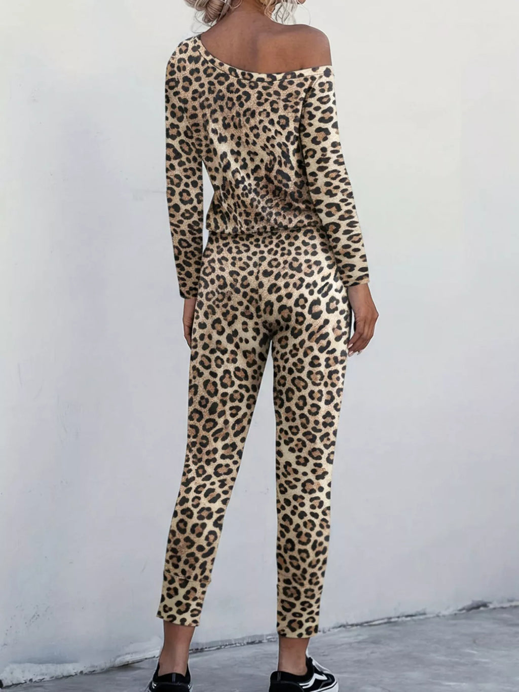 Leopard Print One-Shoulder Top and Pants Set