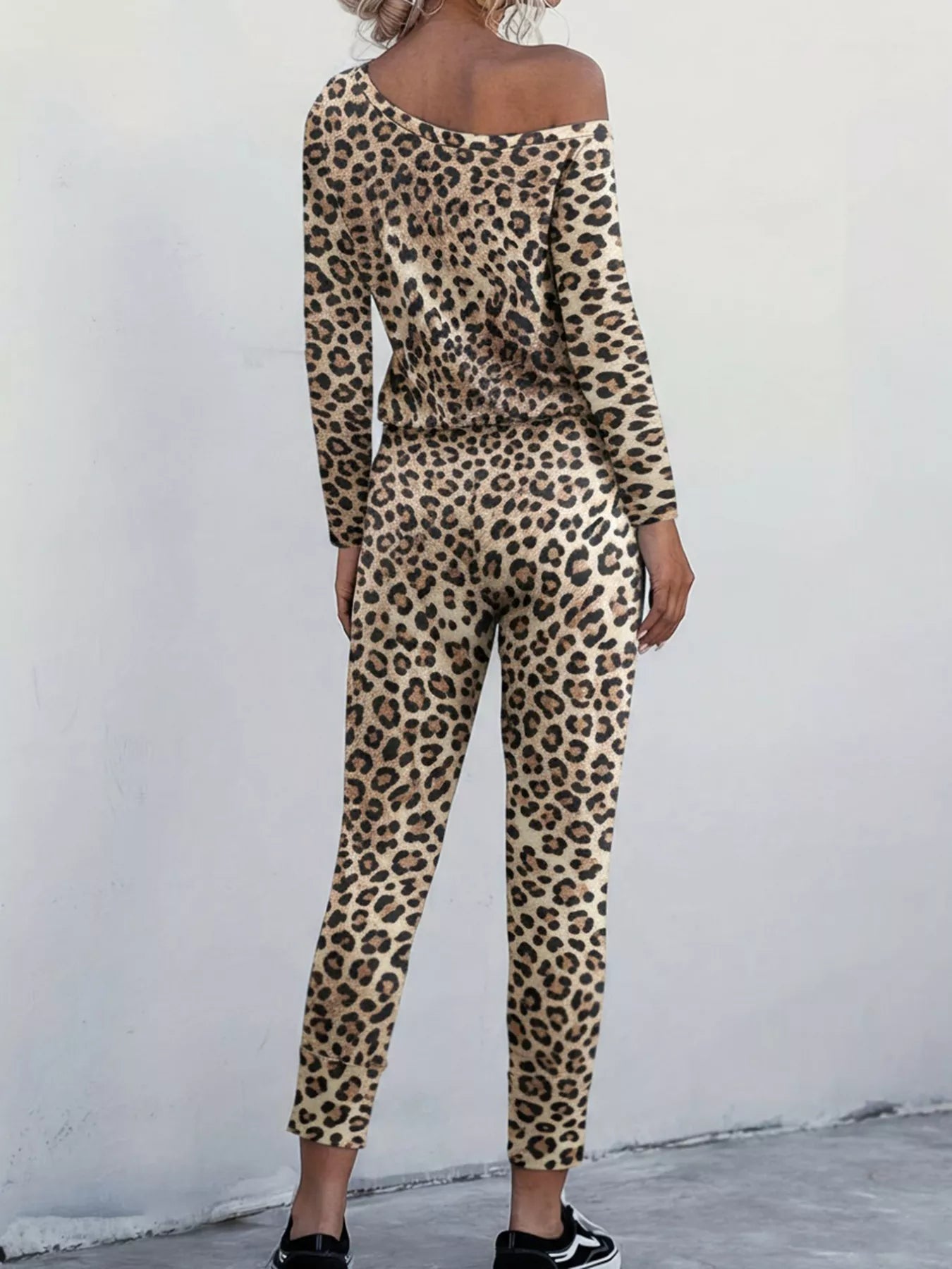 Leopard Print One-Shoulder Top and Pants Set
