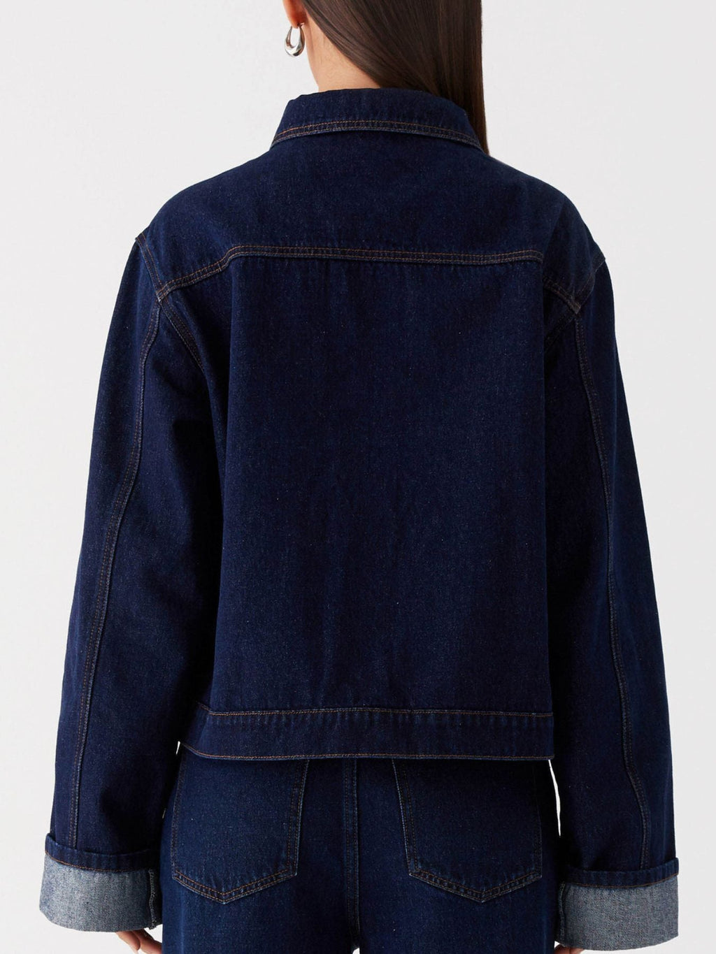 Button Down Cropped Oversized Denim Jacket
