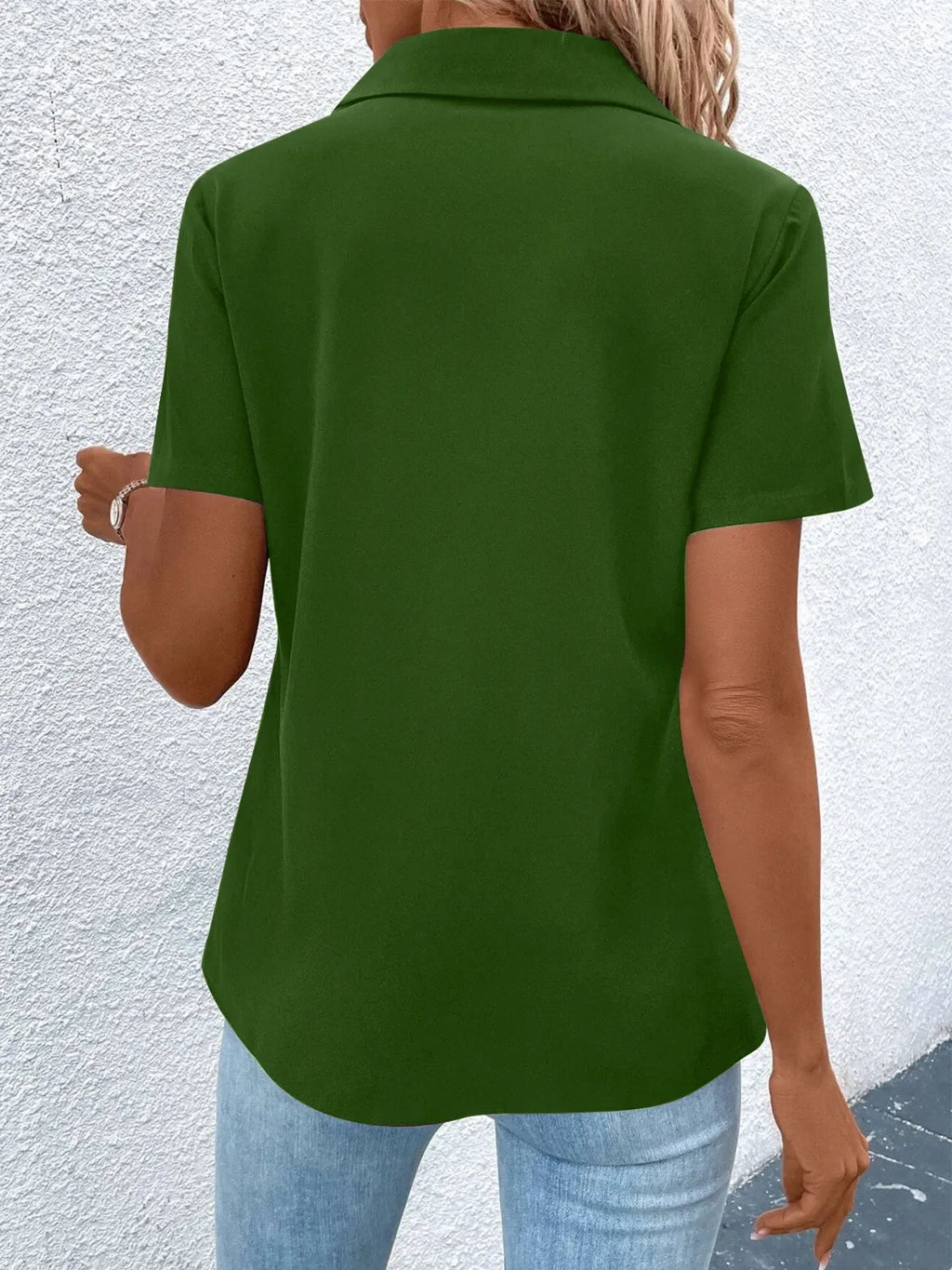 Zip Collar Short Sleeve Top