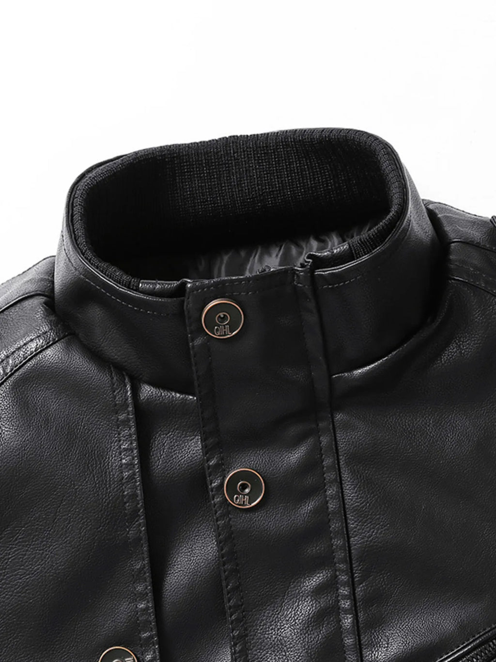 Men's Zip Up Long Sleeve Leather Jacket