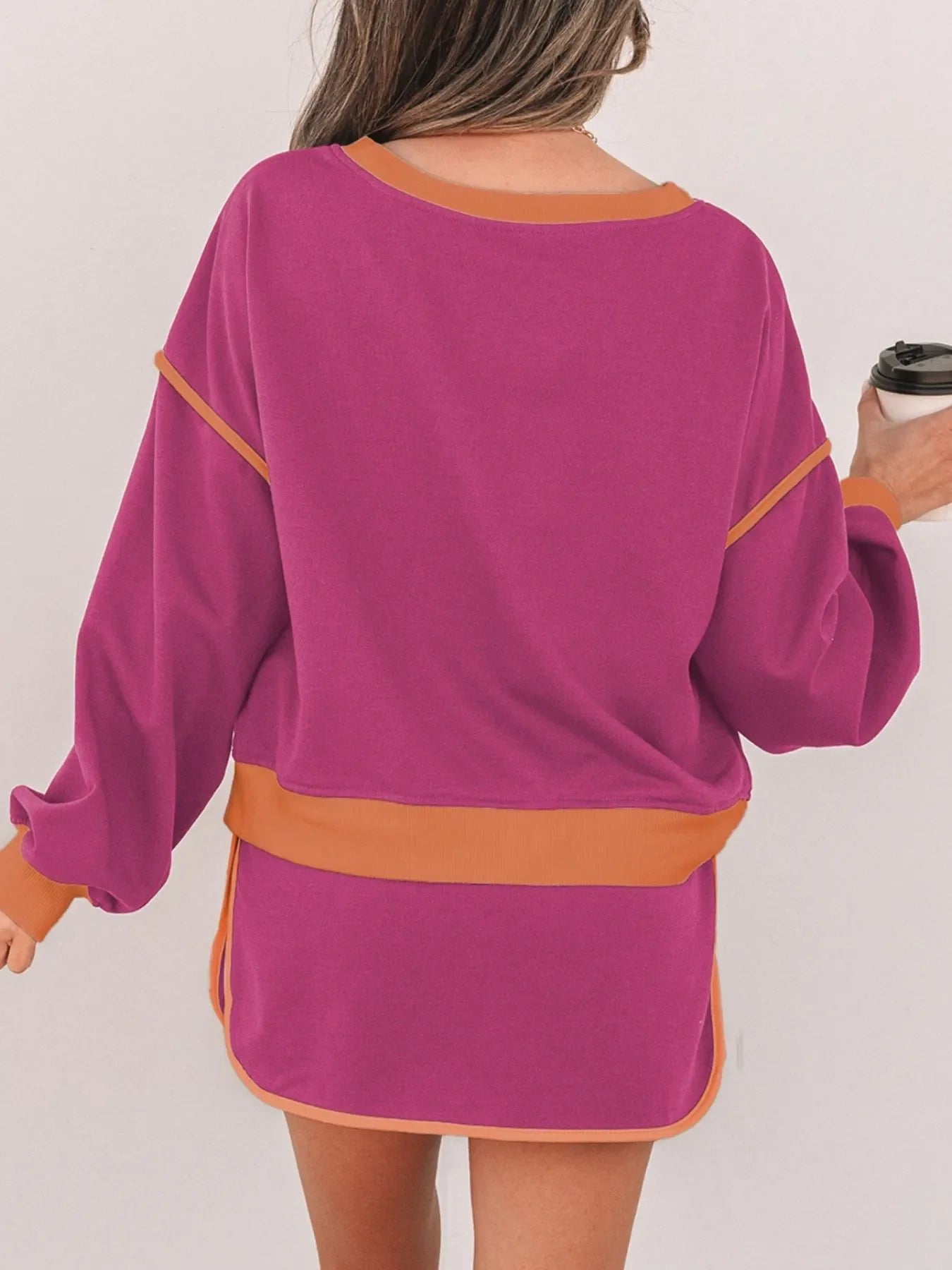 Contrast Trim Long Sleeve Top and Skort Set