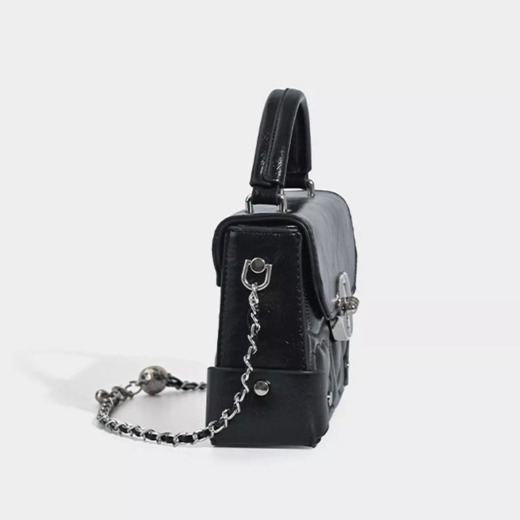 Heart-Embossed Flap Crossbody Bag