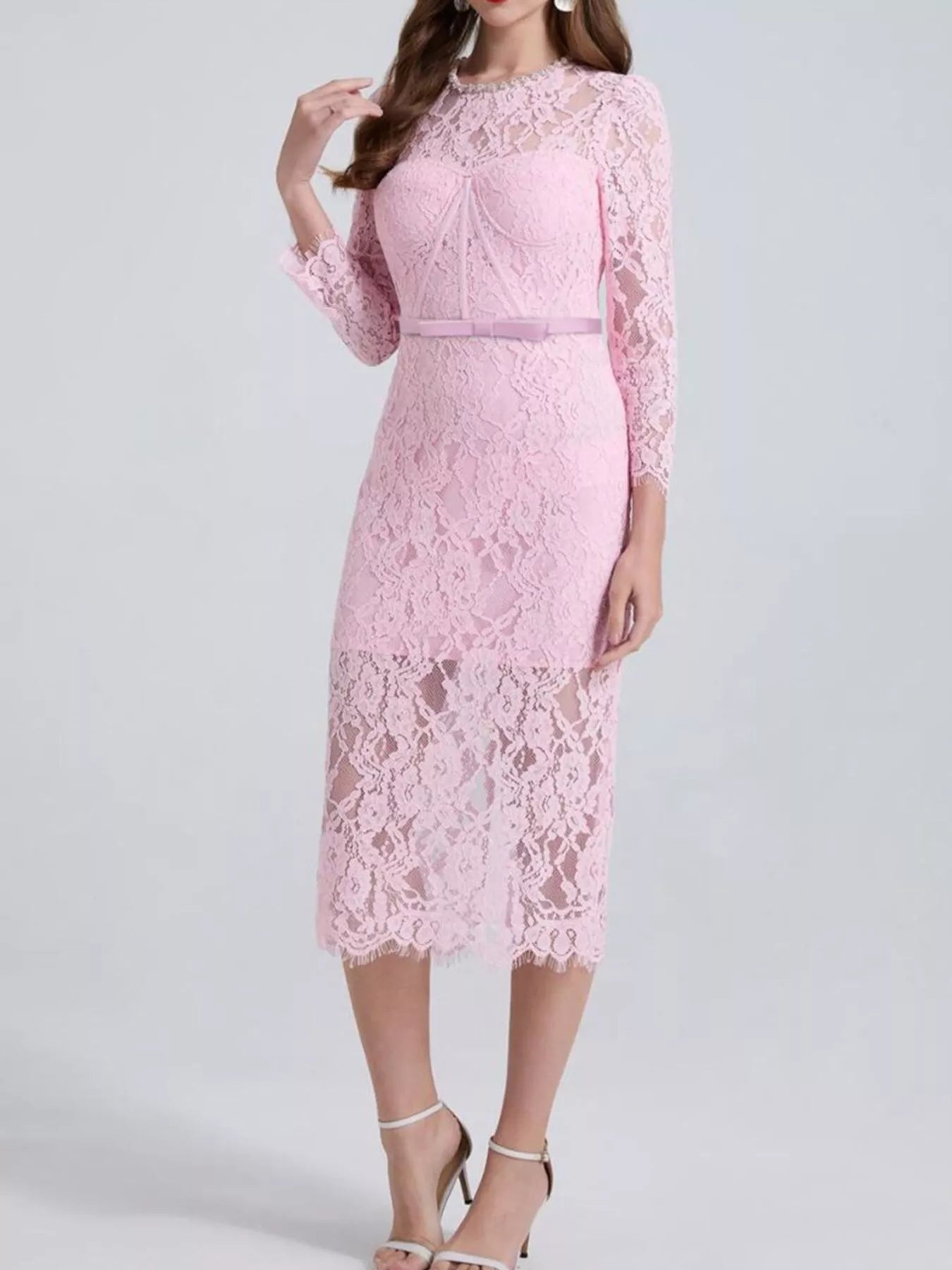 Lace Long Sleeve Midi Dress