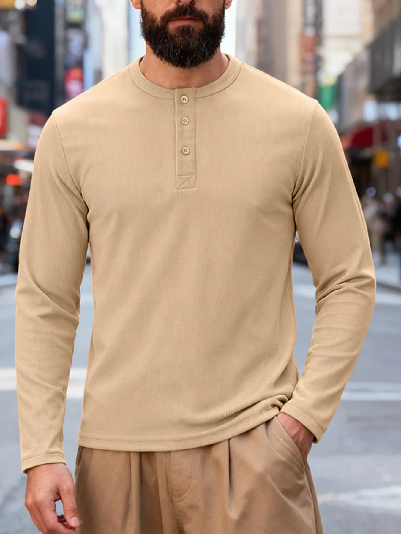 Men's Full Size Casual Long Sleeve Henley T-Shirt Plus Size