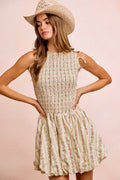 BiBi Floral Bow Tie Attachable Puff Sleeves Dress