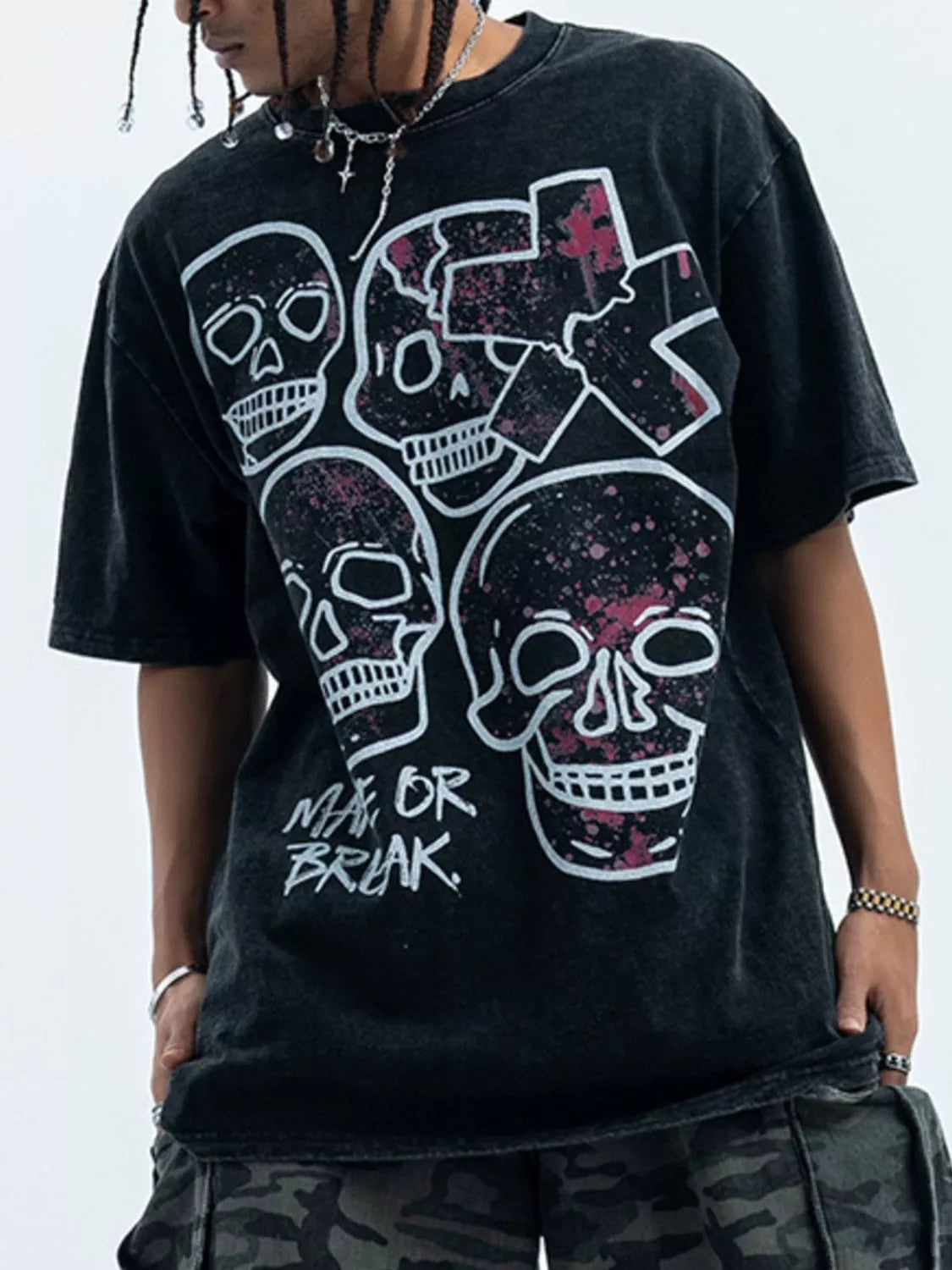 Men's Skull Graphic Round Neck Short Sleeve T-Shirt