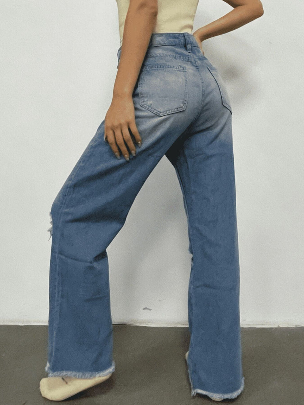 Distressed Raw Hem Bootcut Jeans