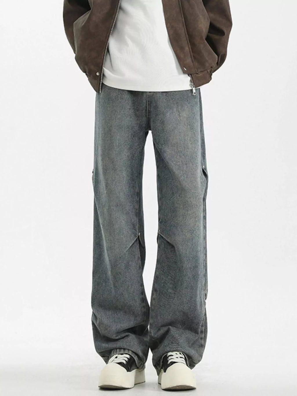 Men's Full Size Vintage Wash Wide Leg Jeans Plus Size