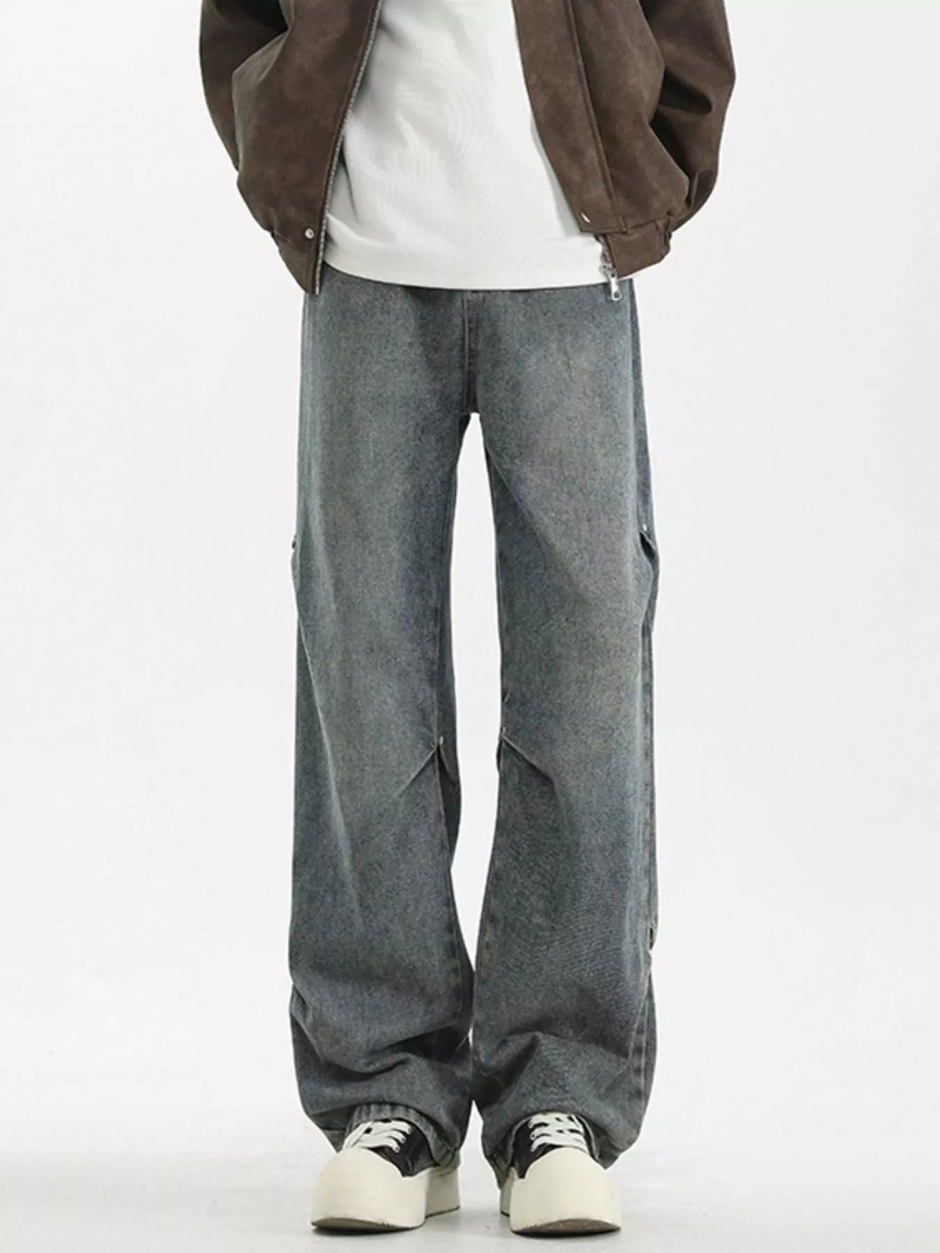 Men's Full Size Vintage Wash Wide Leg Jeans Plus Size