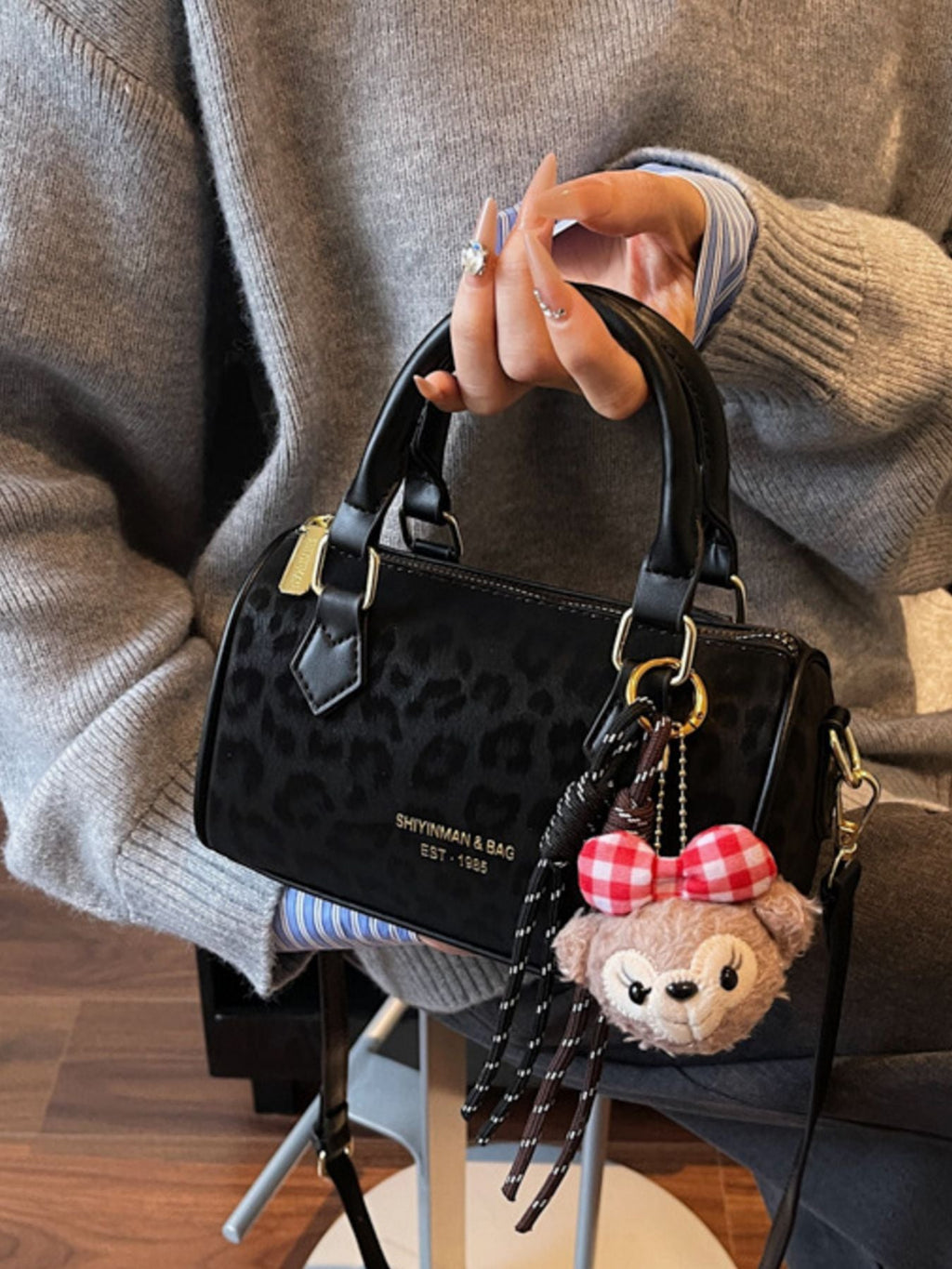 Leopard Print Barrel Crossbody Bag
