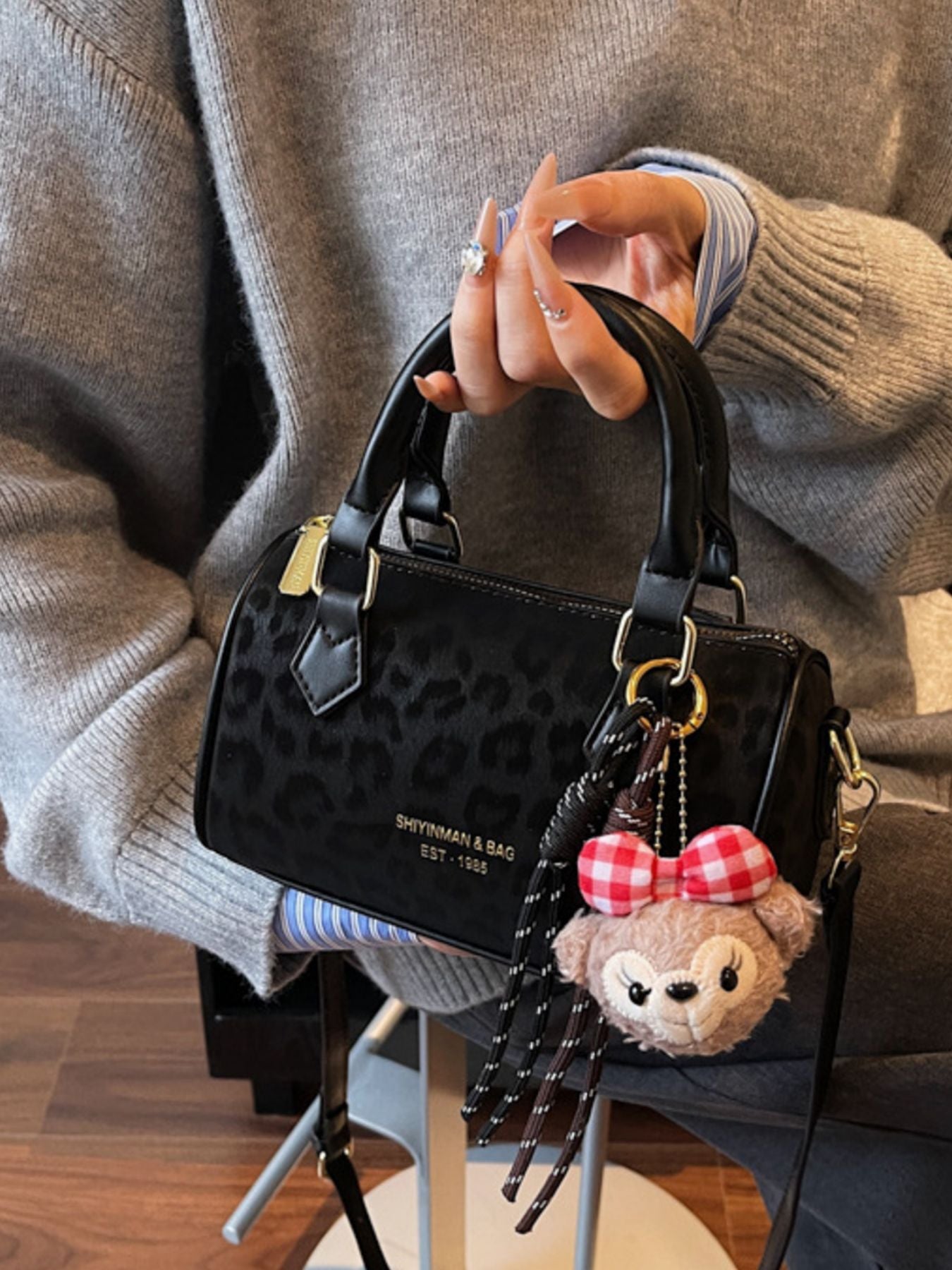 Leopard Print Barrel Crossbody Bag