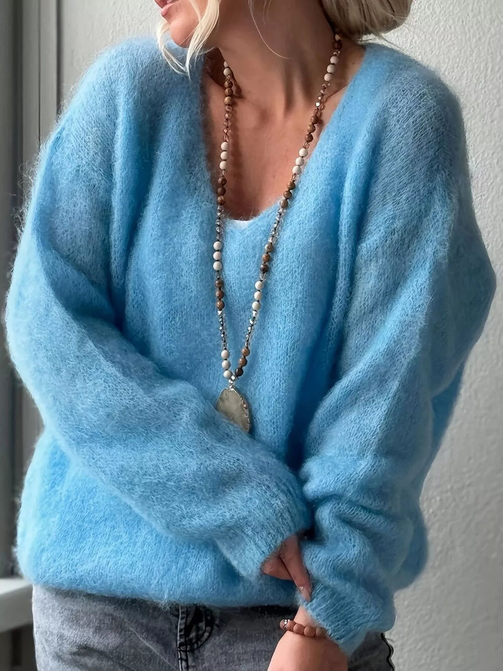 V-Neck Dropped Shoulder Sweater