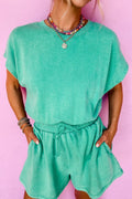 Mineral Wash Hollow Out Back Drawstring Waist Romper