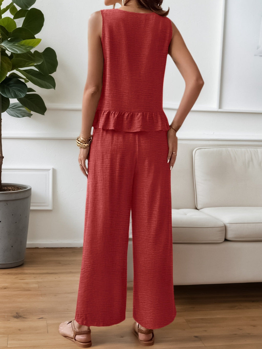 Ruffle Hem Tank and Pants Set