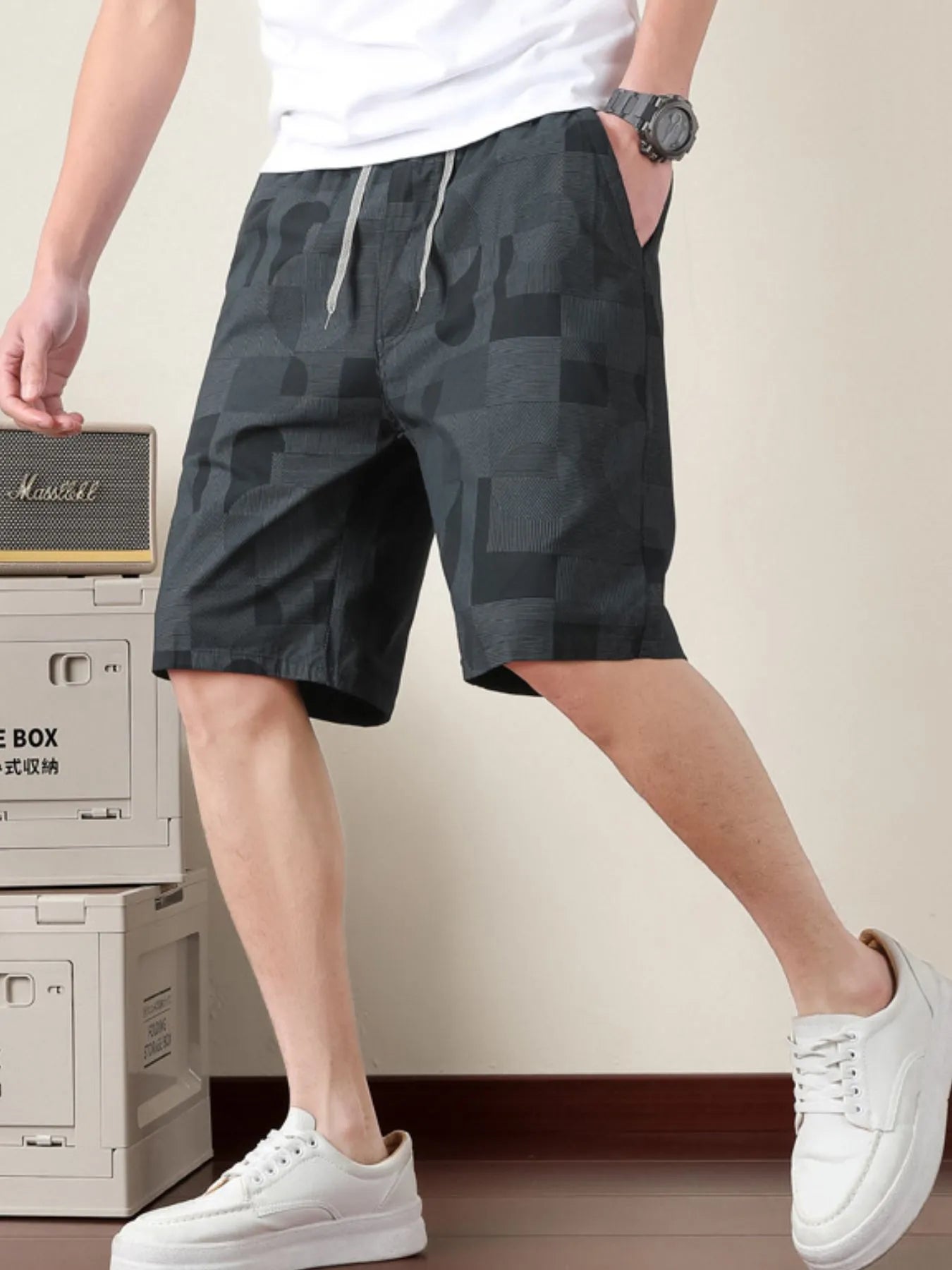 Men's Plus Size Drawstring Shorts with Pockets